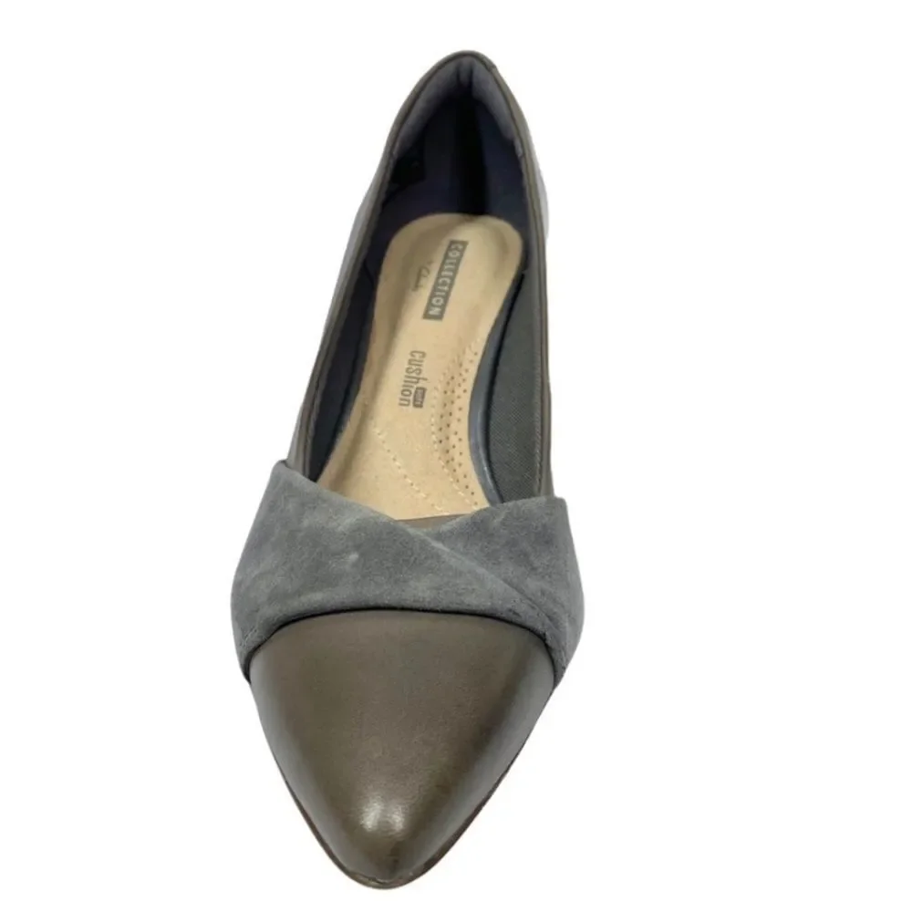 Clarks Grey Leather Combo Low Heel Pumps, Size 6 Linvale Ultimate Comfort New
